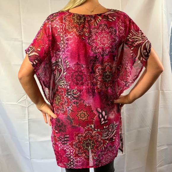 Raviya Sheer Pink Boho Shirt Split Sides - Picture 3 of 8